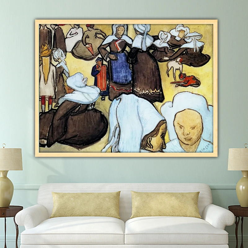 Van Gogh breton women and children diy by numbers art paint impressionist adult hand drawing living room decoration color | Дом и сад