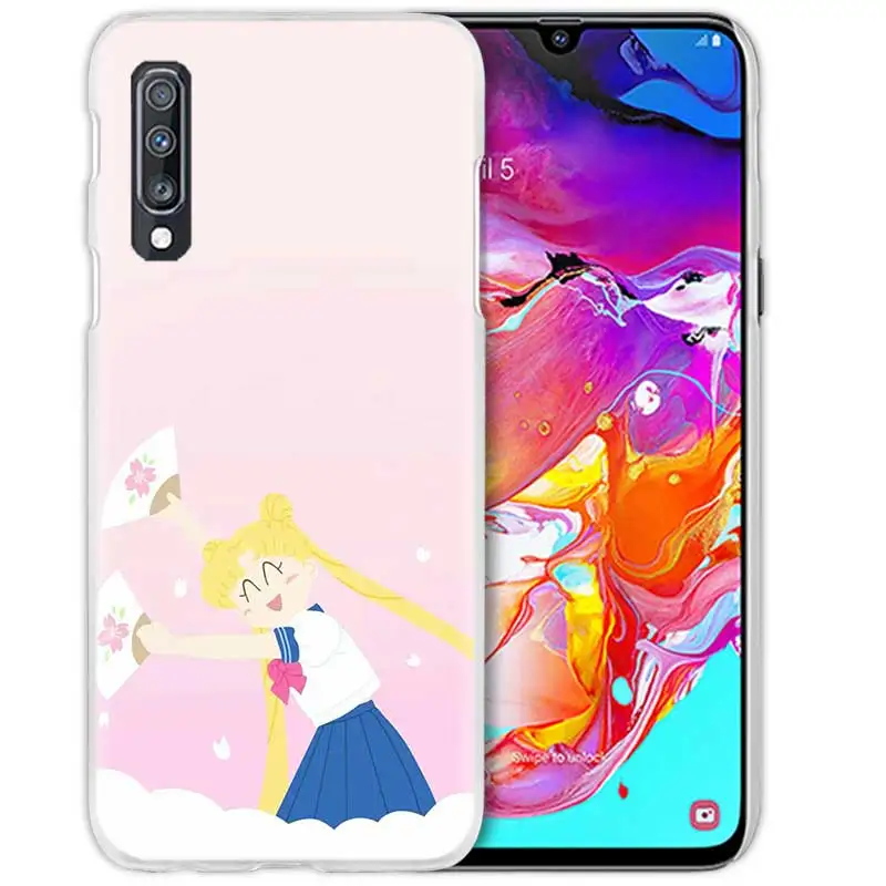 Чехол с принтом "Сейлор Мун" для samsung Galaxy A50 A70 A20e A40 A30 A20 A10 A8 A6 плюс A9 A7 жесткий прозрачный чехол для телефона чехол с рисунком из аниме для девочек