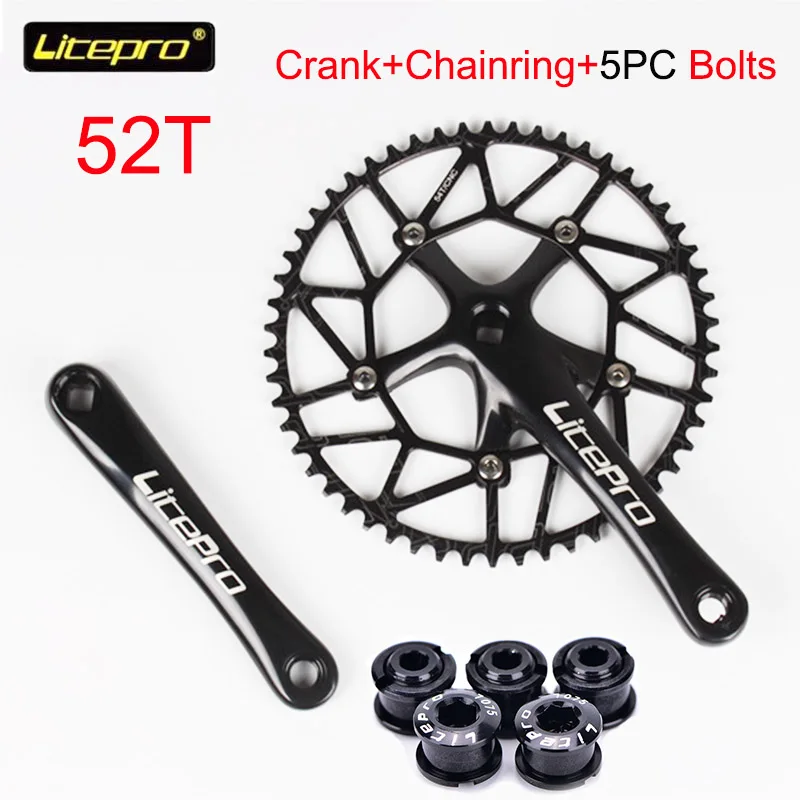 Black Crank-52T Litepro BMX 130BCD цепное кольцо для велосипеда узкая широкая цепь Кольцо складной велосипедная Звездочка 50-58T дисковые цепные болты - Цвет: Black Crank-52T