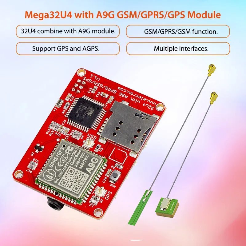 Модуль elerow 32u4 с A9G GPRS/ GSM/ GPS четырехдиапазонный 3 интерфейса комплект для сборки