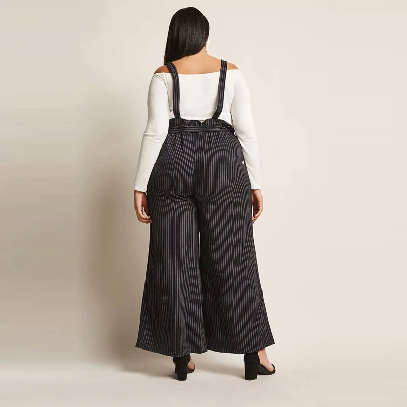 

Large Sizes Overalls Pants 7XL 5XL 6XL 2021 Spring Striped Pants Women Office Lady Wide Leg Pants New High Waist Pantalon Femme