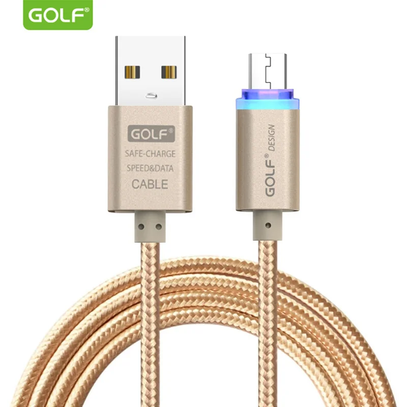 Светодиодный светильник для гольфа, Micro usb кабель для зарядки samsung S6 S7, быстрое зарядное устройство, Android телефон, кабель для синхронизации данных для huawei mate 7 8 - Цвет: Gold