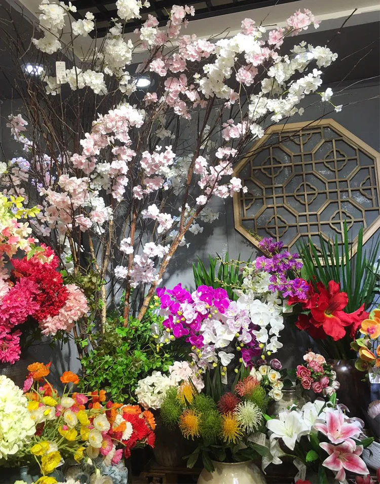 High-end romantic artificial cherry blossoms fake silk flower home wedding DIY decorative flower wall flower arrangement