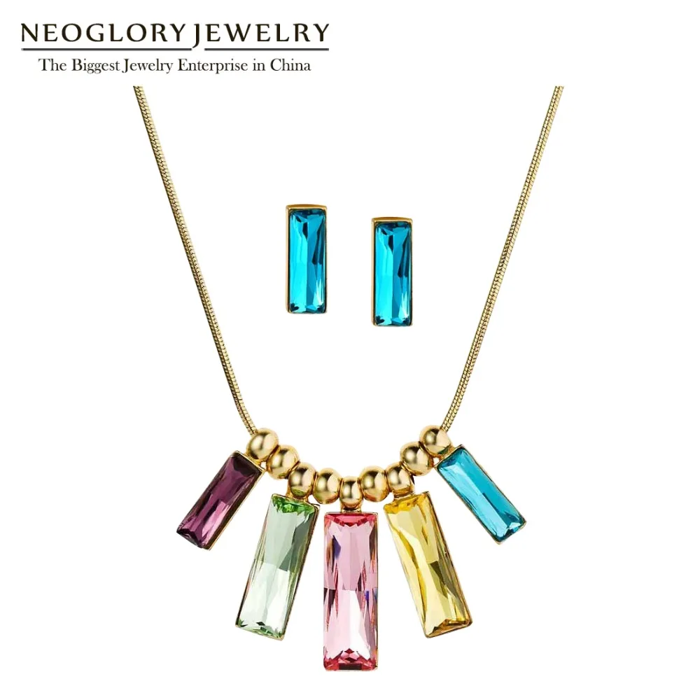 Neoglory MADE WITH SWAROVSKI ELEMENTS Кристалл светло желтого золота Цвет комплект ювелирных