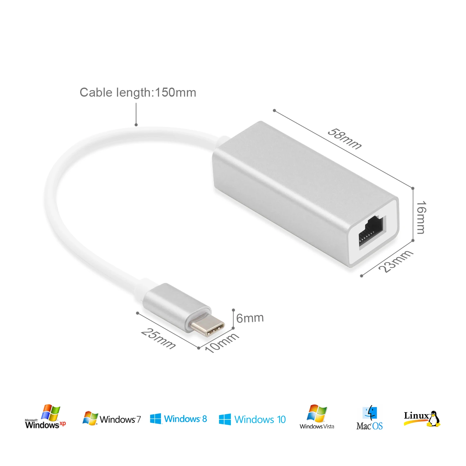 USB C Ethernet Алюминиевый usb type C для Rj45 сетевой карты RTS8152 для MacBook Pro Chromebook Pixel USB-C Rj45 Ethernet