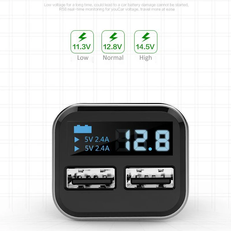 STOD Dual USB Автомобильное зарядное устройство 2 порта 4.8A светодиодный дисплей батарея Напряжение монитор для Iphone 5 5S 6 6S 7 Ipad samsung huawei Mi адаптер