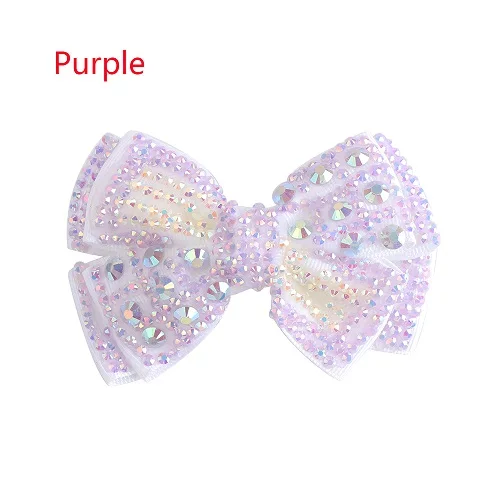 Purple 1 шт. модные " корсажная лента заколки детские банты для волос с блестками Стразы шпильки заколки для девочек аксессуары для волос - Цвет: Purple