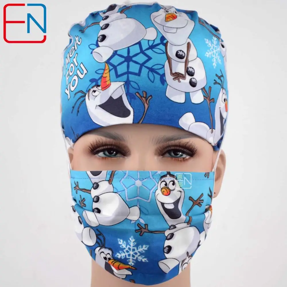 Cap and mask Hennar хлопок хирургические шапки маски унисекс синий розовый принт медицинские хирургические шапки хлопок больница шляпа медсестры для мужчин и женщин медицинская маска - Цвет: Cap and mask