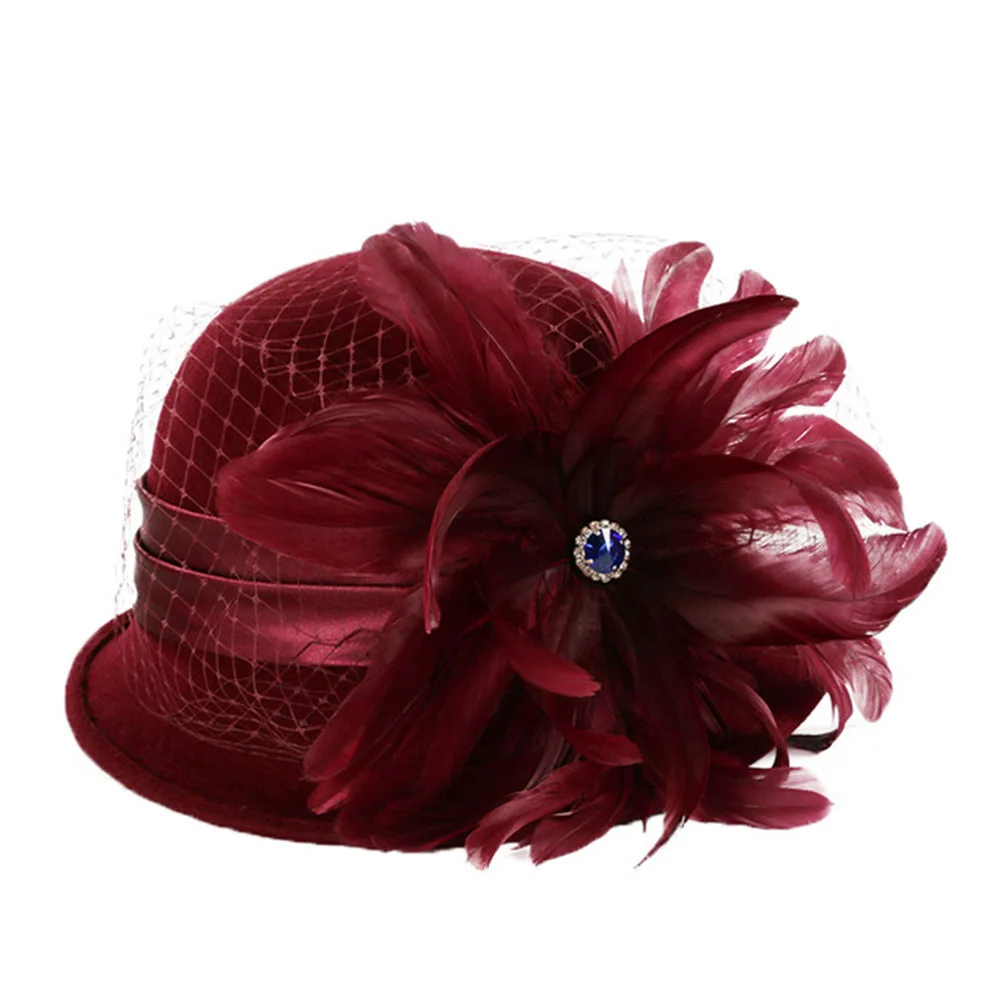 Wine Red Wool Hat FS чародейные шляпы для женщин, элегантные австралийские шерстяные зимние женские черные, винно-красные Коктейльные Вечерние котелки - Цвет: Wine Red Wool Hat