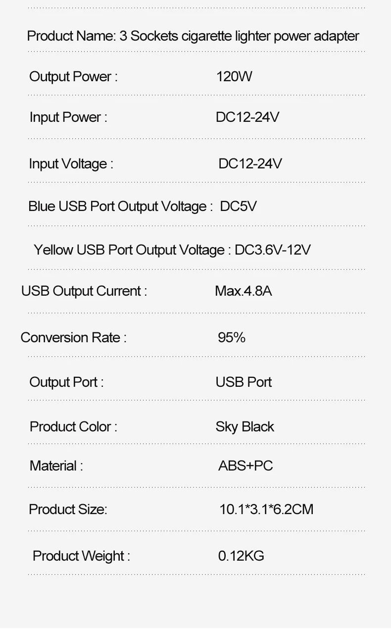 EANOP 12 V-24 V автомобильный разъем расширительный разъем QC2.0 USB адаптер быстрой зарядки 4.8A Max 120W обнаружения для телефона MP3