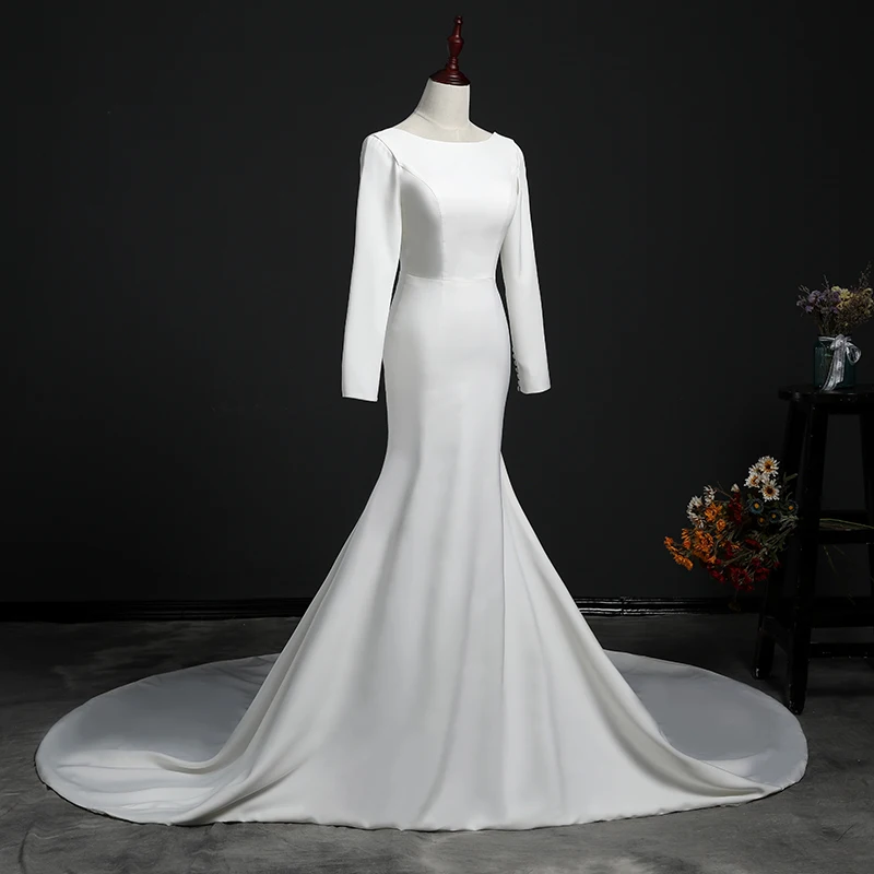 Vestido De Novia, свадебное платье со шлейфом, пуговица, без спинки с длинным рукавом, на молнии, свадебное платье, свадебное платье