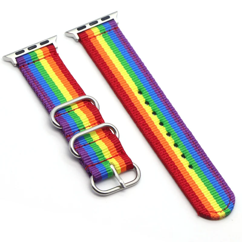 Натовский нейлоновый ремешок для часов iWatch 4 3 2 1 для Apple Watch Band 38 мм 40 ремешок для часов, мм 42 мм 44 мм Радужный Браслет