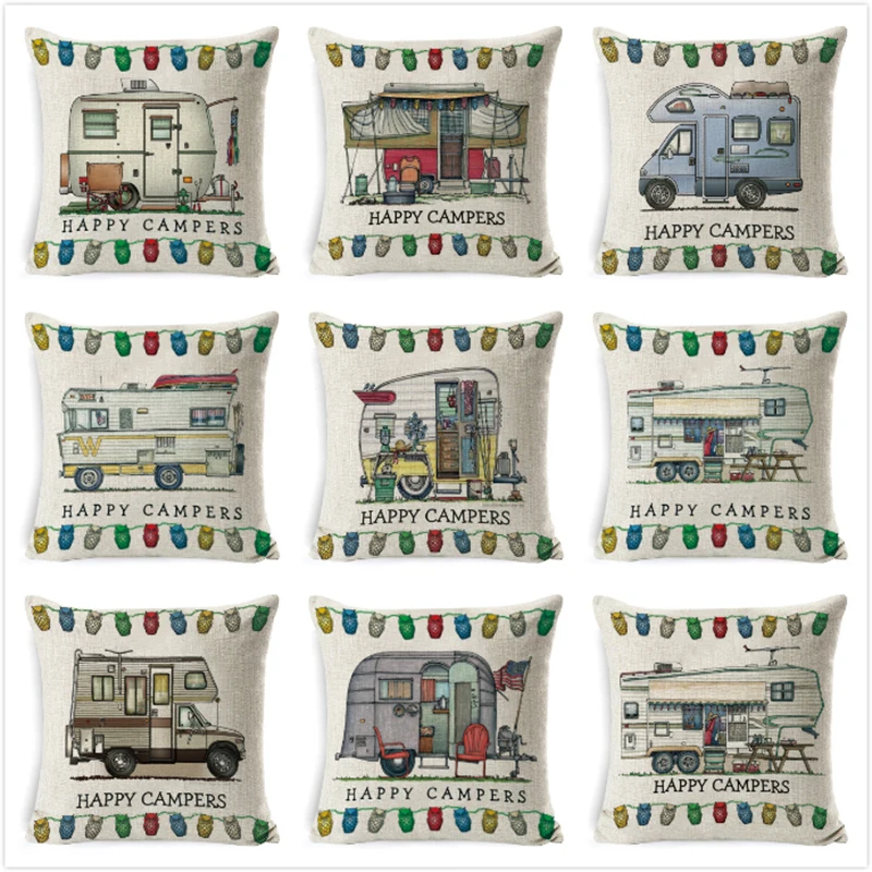 Льняная подушка крышка счастливые туристы декоративная наволочка для подушки с