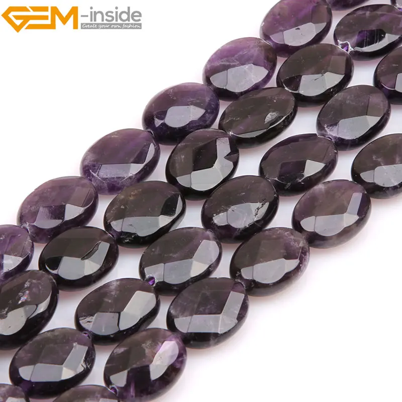 Gem-inside Selectable Size Natural Flat Oval Amethysts Faceted Beads For Jewelry Making Bracelet Necklace 15inch DIY Jewellery | Украшения