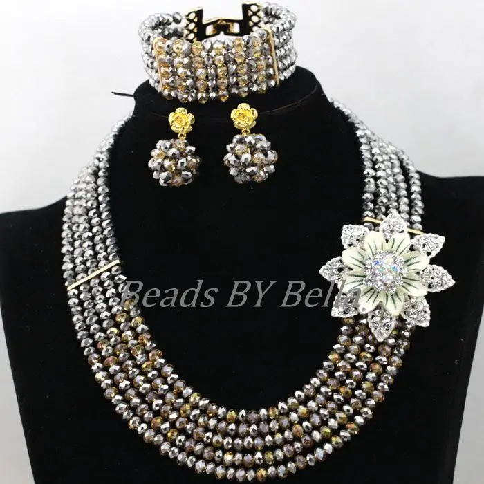 

Нигерийские бусы для свадебной вечеринки для женщин, ювелирный набор, серебряные хрустальные бусы, Африканское ожерелье-чокер, бесплатная ...