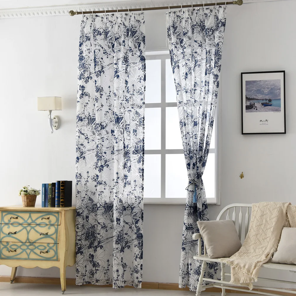 Бесплатная доставка современные шторы из ткани с изображением окна синие