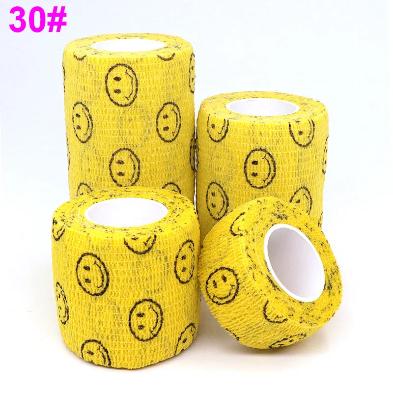 30 smiley Yellow 1 1 шт. напечатанная лечебная терапия эластичная повязка эластопласт 4,5 м спортивные красочные самоклеящиеся ленты для пальцев коленный сустав ПЭТ - Цвет: 30 smiley Yellow 1