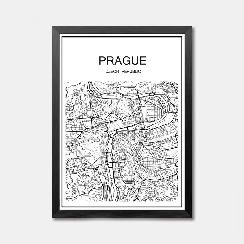 Prague Карта всемирно известных городов абстрактное плакат искусство крафт-бумажный постер для бара/Кафе Ретро Эскиз художественное оформление роспись Наклейка на стену 42x30 см - Цвет: Prague