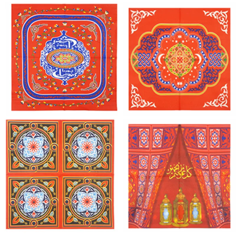 Винтаж бумажная салфетка для декупажа красный тканевый цвета: золотистый синий