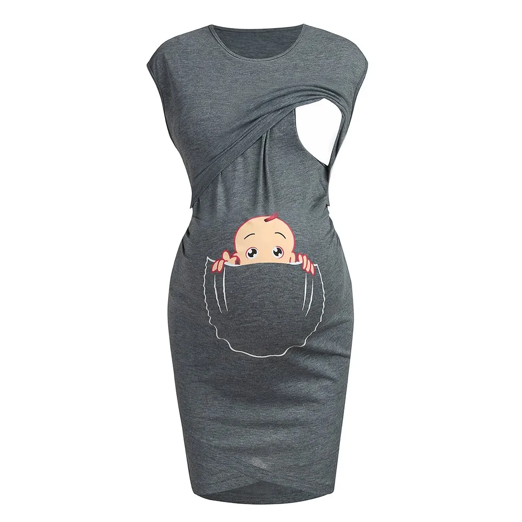 Женское платье для беременных Новое Модное детское без рукавов с милым принтом