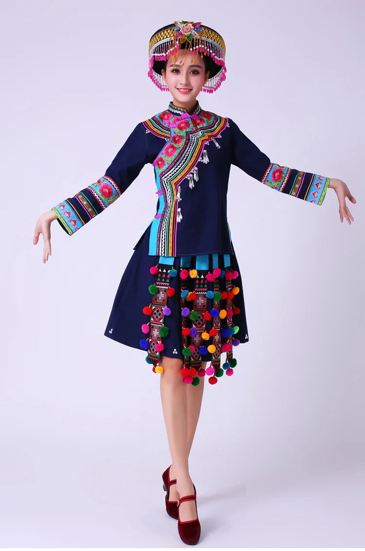 Hmong miao одежда для женщин Сценические костюмы для певцов национальный фестиваль представление одежда Китайский народный танец костюм
