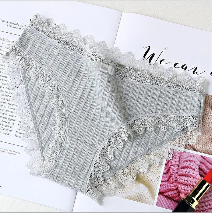 light grey ; милое хлопковое нижнее белье для девочек; кружевное нижнее белье с низкой талией; Размеры M, L, XL;#7362 - Цвет: light grey