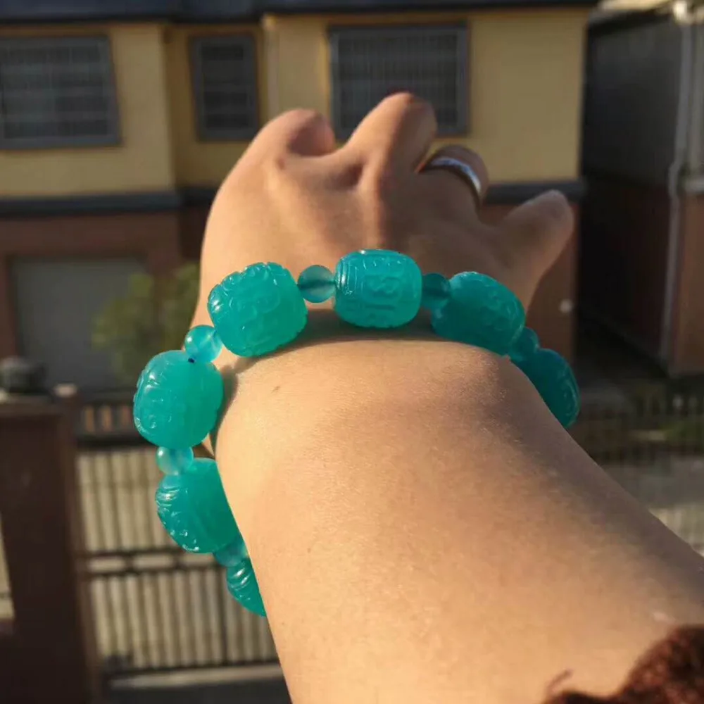

Genuine Natural Ice Amazonite Mozambique Gems Barrel Shape Beads Women Bracelet 16mm AAAA