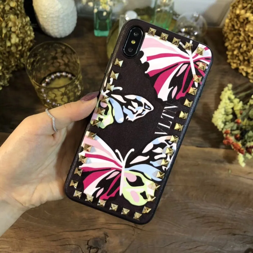 Aoweziic Европейская и американская мода заклепки для iphone XS Max XR Чехол для мобильного телефона 6s 7 8plus все включено мягкая кожа