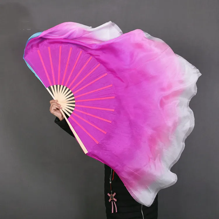 Двусторонняя вуаль из натурального шелка разных цветов, парная вуаль Chiense Kite Fan Dancer, реквизит для выступлений, большой размер