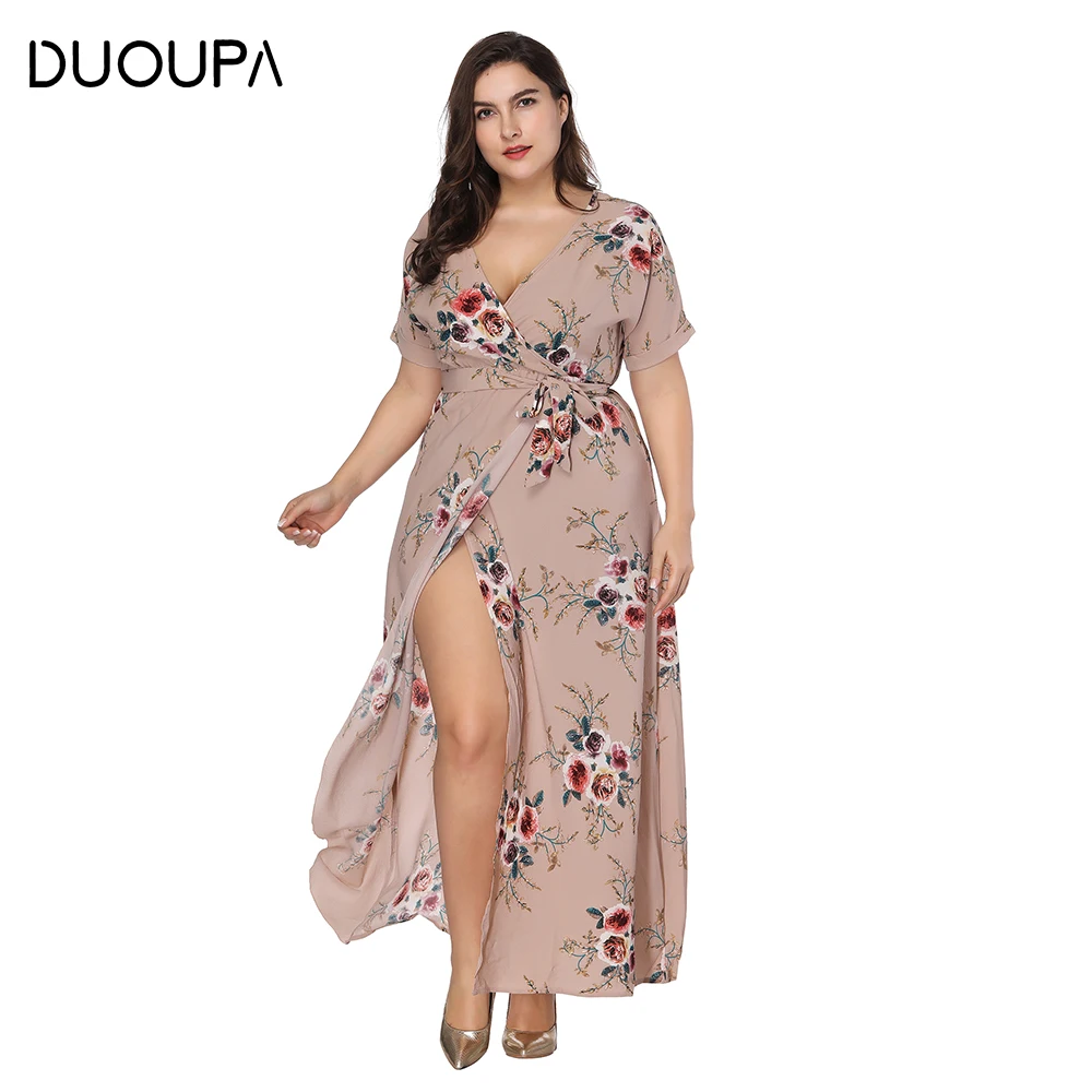 DUOUPA 2019 Новинка весны и лета Для женщин v образным вырезом платье длинное с принтом