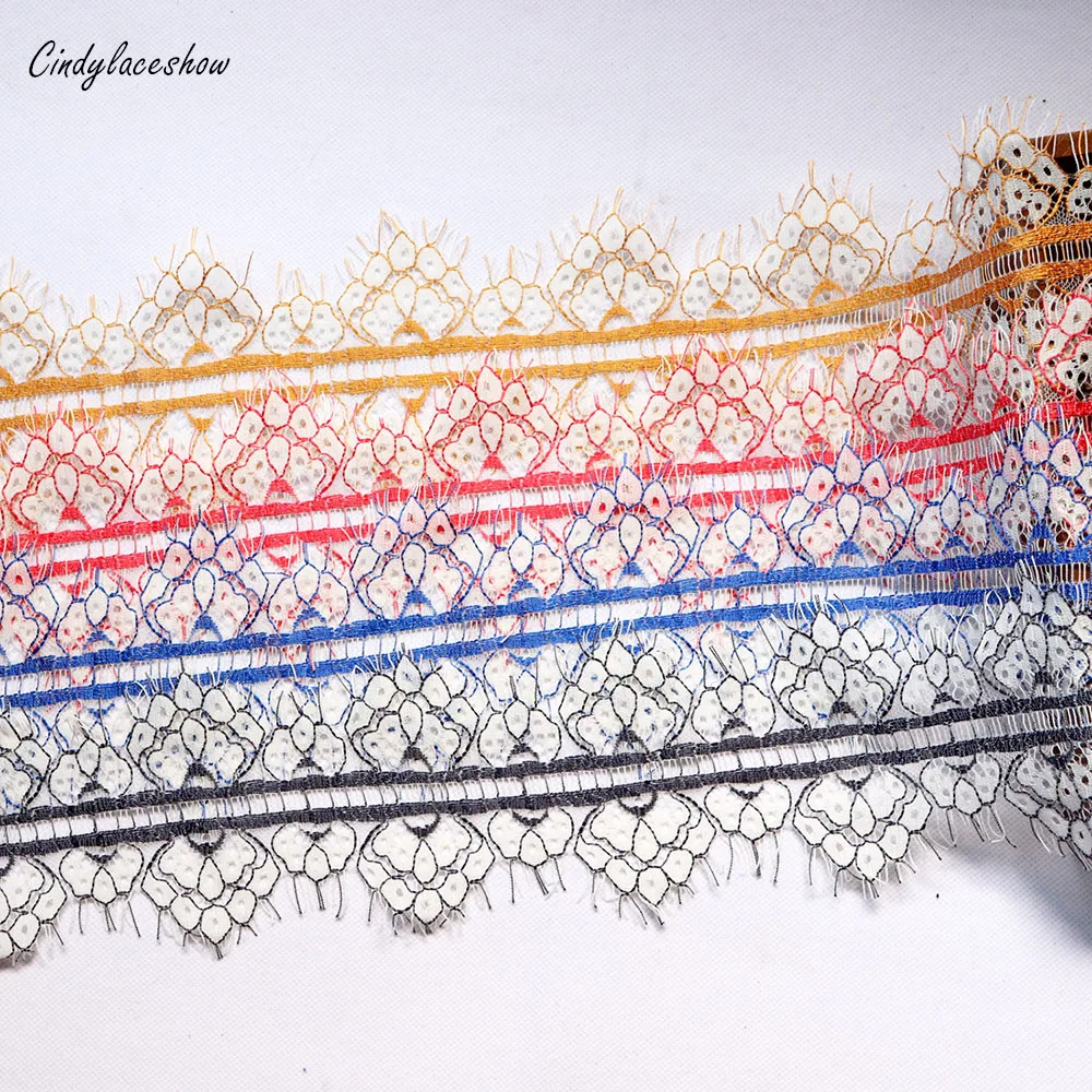 3Meters 9.5cm wide Black Red Blue Double Edge Guipure Eyelash Lace Trimmings Bra Lace Trim French Lace Fabric Wedding Dress Edge