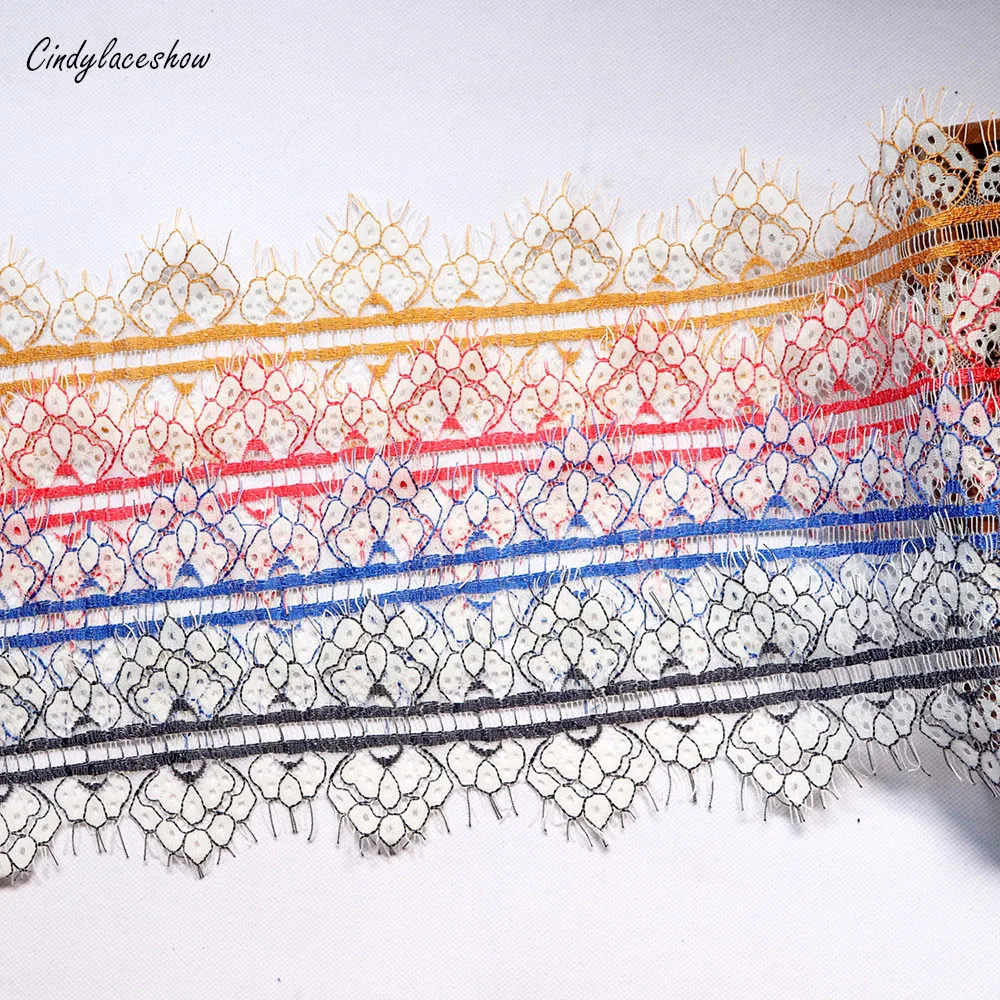 

3Meters 9.5cm wide Black Red Blue Double Edge Guipure Eyelash Lace Trimmings Bra Lace Trim French Lace Fabric Wedding Dress Edge