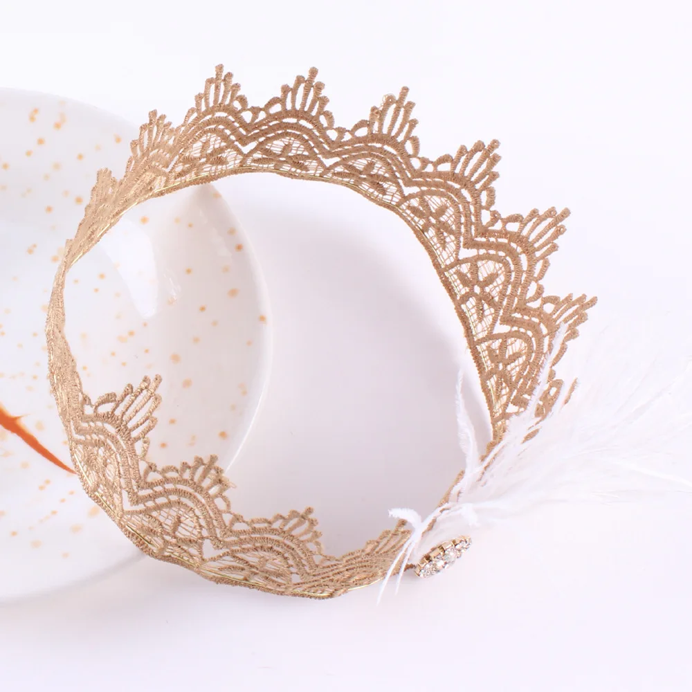 1 шт. Стразы Перо Золотая кружевная Корона обруч для волос Бохо Девушки головная