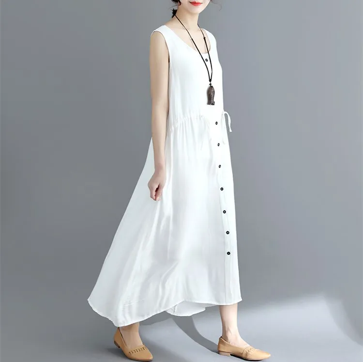 Женское платье без рукавов Boho пляжное из хлопка и льна в стиле ретро модель HJ80 на