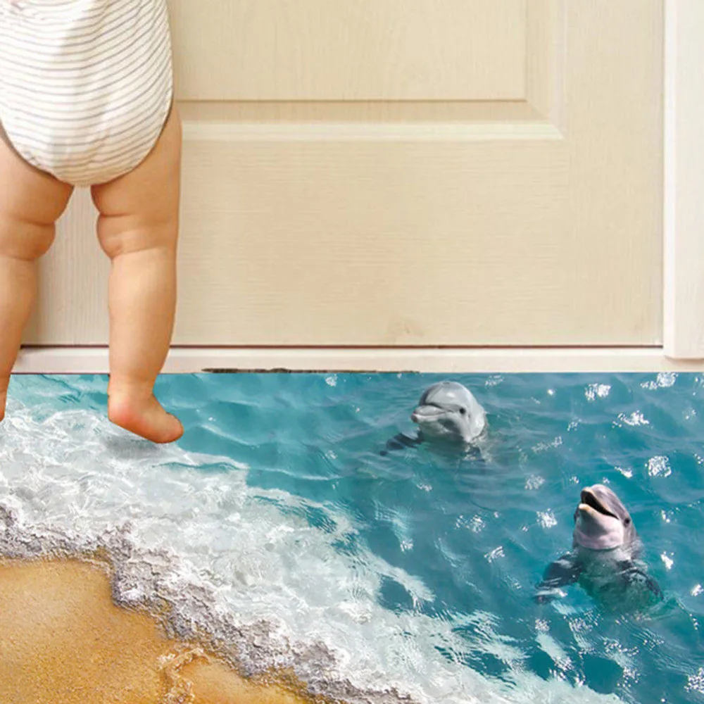 60*90 см 3D ПВХ Летний морской пляж пол наклейки на стену Фотообои яркие ванная