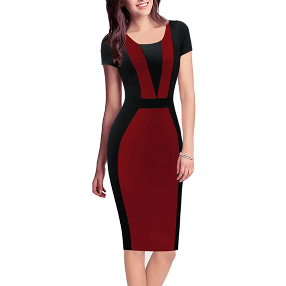 Дамы Вечерние Платья Летние de Verano лоскутное короткий рукав Работа Карандаш