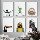 Плакаты и принты в скандинавском стиле, настенные картины, Милый Попугай, лягушка, еж, пингвин, птица, настенные картины для декора гостиной