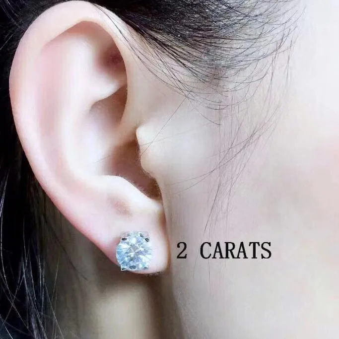 2 carats MeiBaPJ Top Quality Natural Moissanite Stud Earrings 925 Sterling Silver Simple Earrings Fine Jewelry for Women - Цвет камня: 2 carats