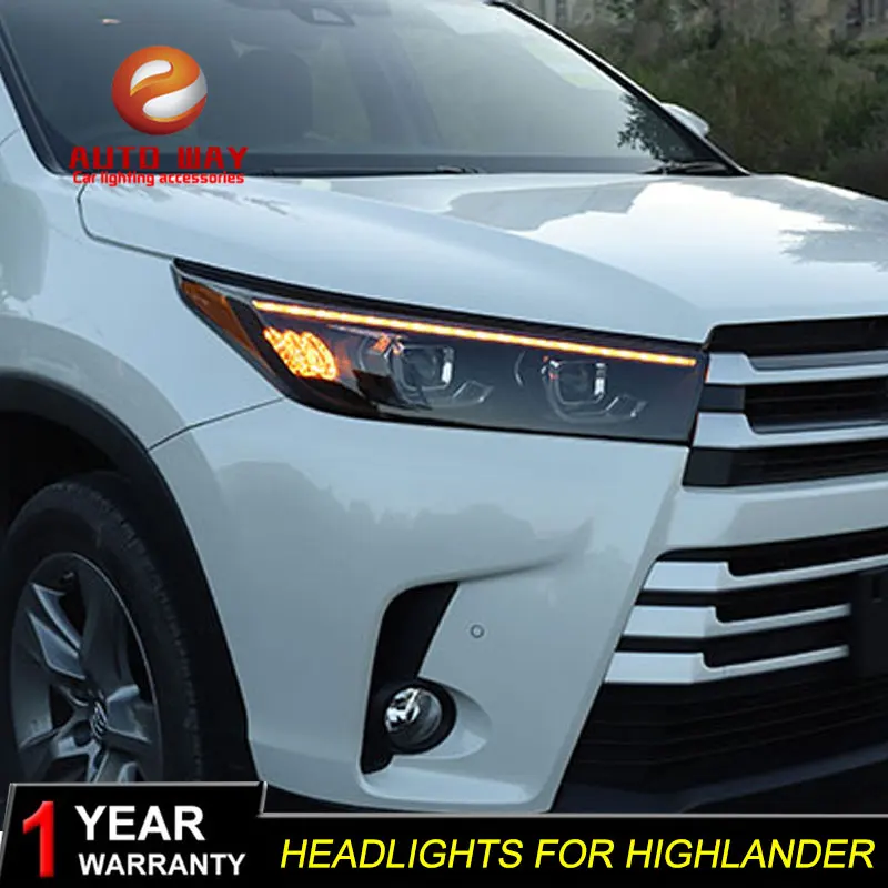 Набор для автостайлинга для фары Toyota highlander Kluger highlander все светодиодный светодиодные дневные ходовые огни на передних фарах динамический сигнал поворота