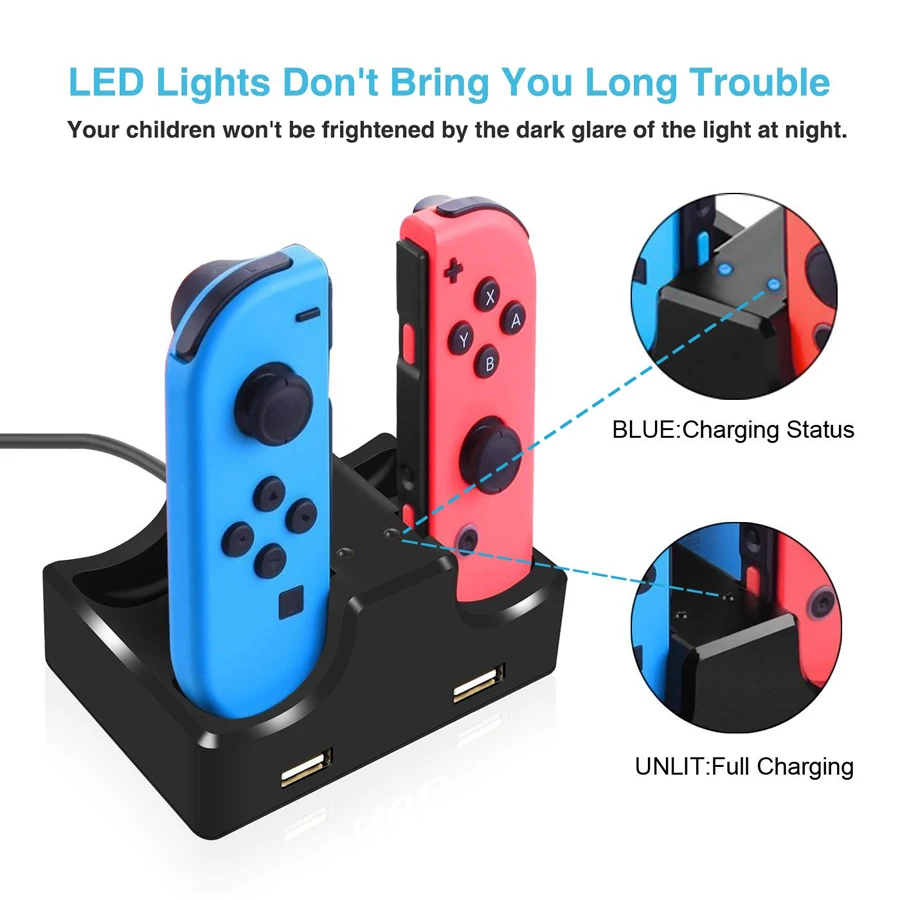4 в 1 зарядное устройство для Nintendo Switch Joy con со светодиодной зарядной док станцией 2