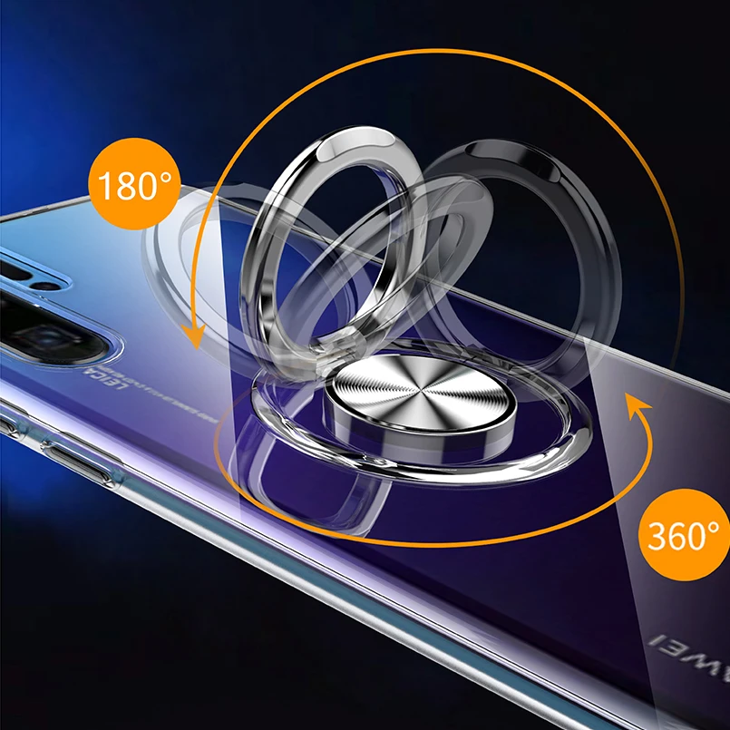 Magnetic Ring Bracket Case For Huawei P20 P30 Lite Transparent Finger TPU Clear Cover Mate 20 Pro |
