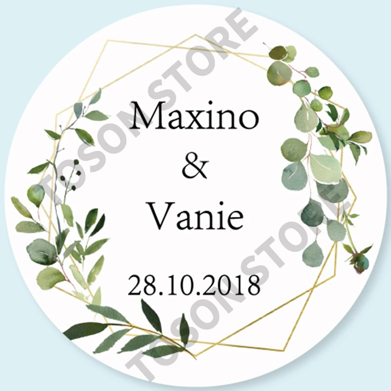 100, Silver laser Customized text logo, Wedding Stickers, Invitations Seals, Candy Favors Gift Boxes Labels, On White Adhesive