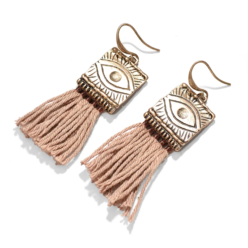 Этнические богемные хлопковые драгоценные серьги кисточки для женщин Винтажные