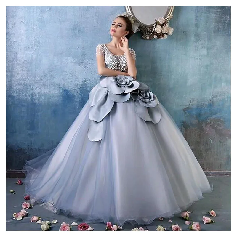 Лори Серебряная органза свадебное платье 2019 Robe De Mariee ручной работы Цветы жемчуг