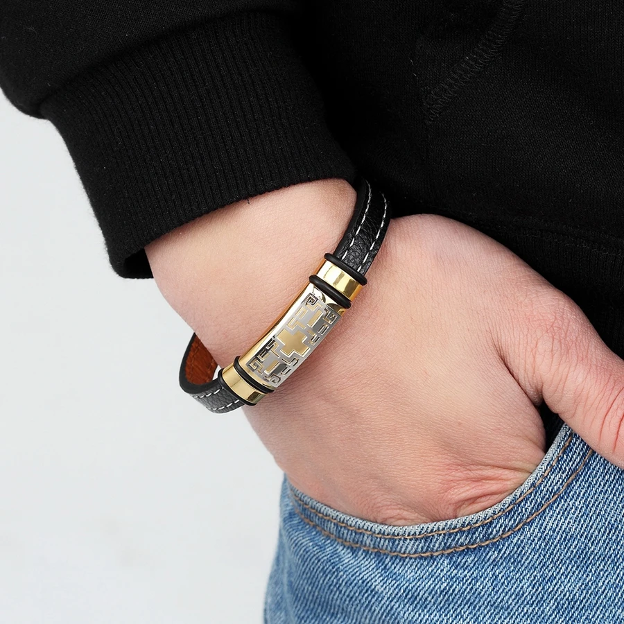 XQNI браслет из нержавеющей стали с кодовым лабиринтом ажурный дизайн двухслойный