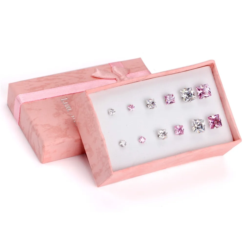 LUXUKISSKIDS модные украшения 3/5/7 мм 6 пар/лот циркона квадратной формы украшенные