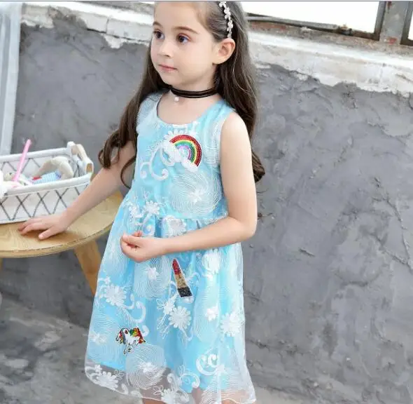 Blue Pink Baby Girls Dress Summer Costume Kids Dresses for Children Party Clothes Princess | Детская одежда и обувь
