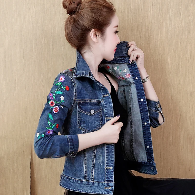 

S-5XL Women's embroidery Flower Jean Jacket Women Loose Casual Blue Fashionable Women Coats Female outwear Denim Feminine jeans