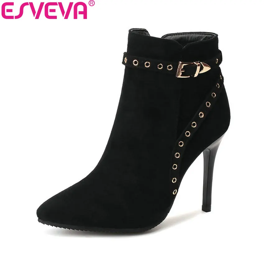 ESVEVA 2019 Women Shoes Thin High Heels Zip Pointed Toe Boots Western Style Ankle Elegant Buckle Woman Size 34-43 | Обувь