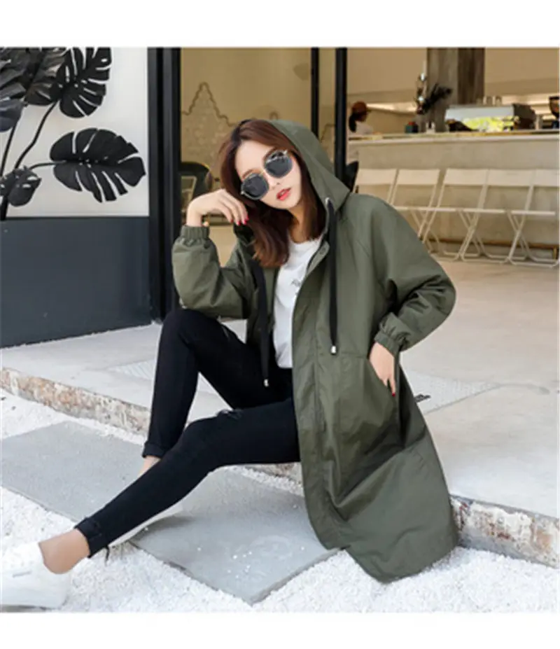 armygreen Thin sect Зимние куртки, пальто с хлопковой подкладкой, повседневные женские парки с капюшоном, плюс размер, весна-осень, ветровка, женское манто N16 - Цвет: armygreen Thin sect